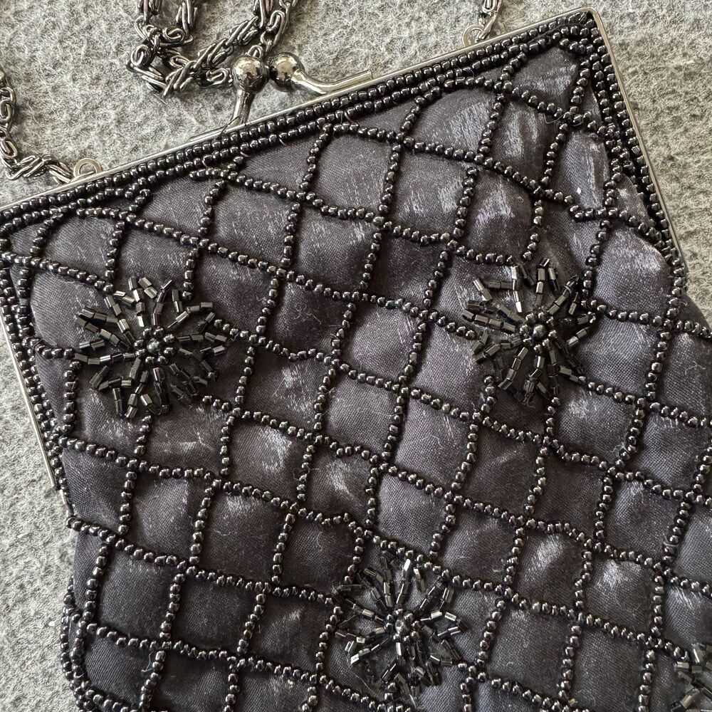 Hillard and Hanson Beaded Purse Small Bag Black Body Vintage 5x7” - Picture 3 of 6